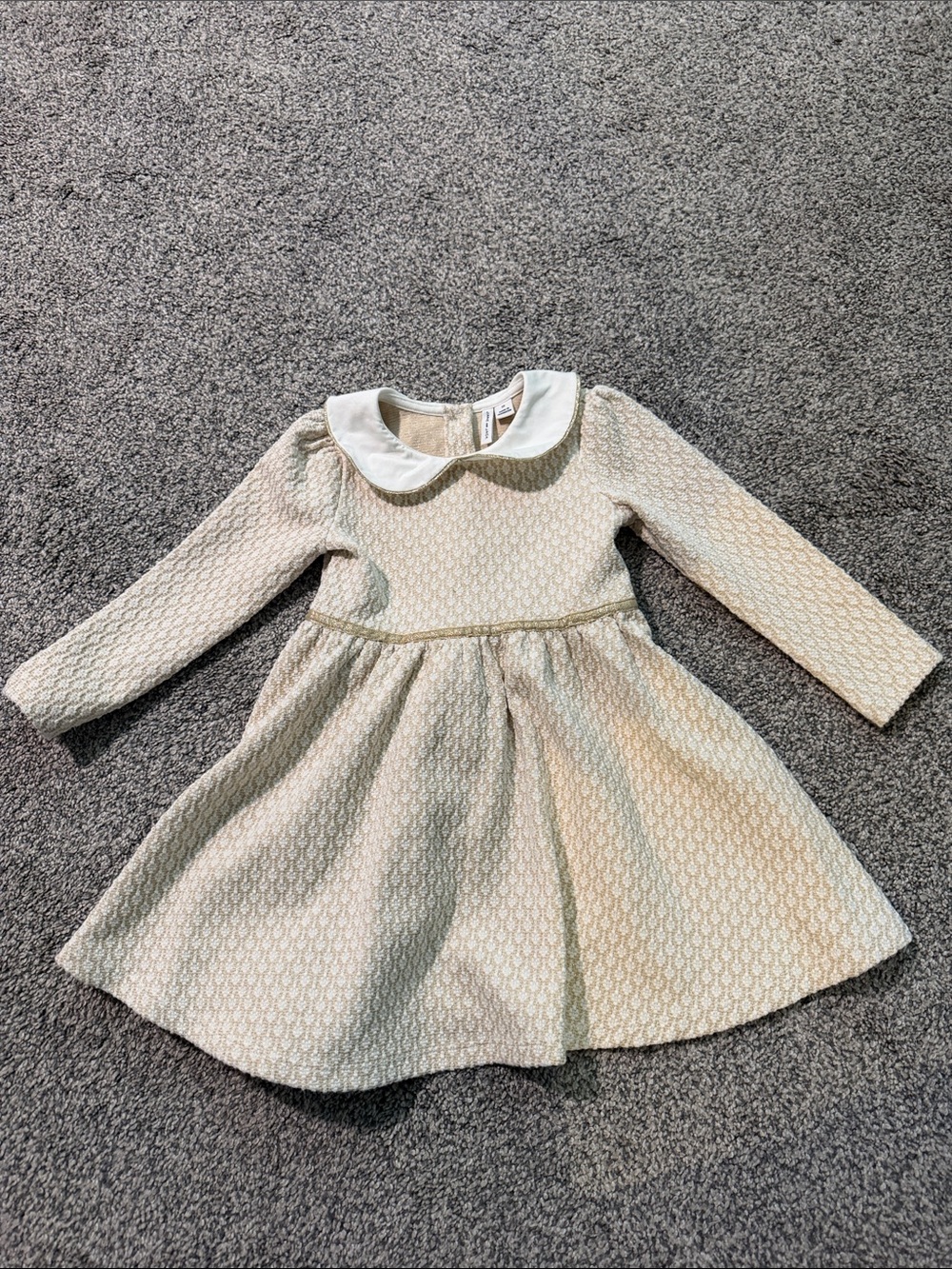 Janie and Jack Cream Textured Long-Sleeve Peter Pan Collar Dress